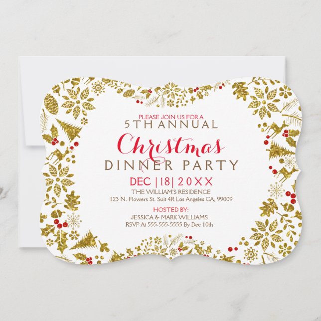 Invitation à la fête de couronne de Noël blanc et  (Dos)