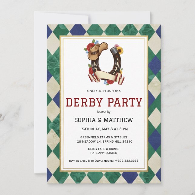 Invitation à la fête de courses de chevaux Derby D (Devant)