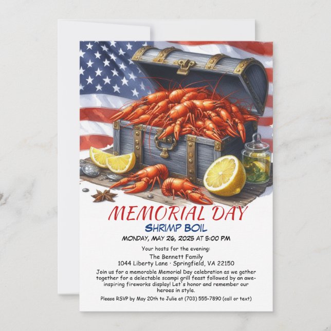 Invitation à la fête de crevettes du Memorial Day  (Devant)