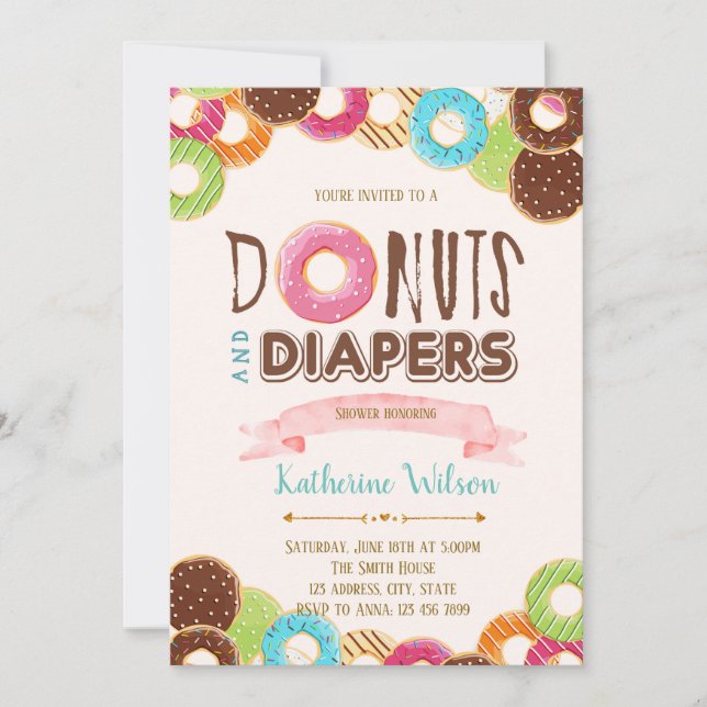 Invitation à la fête de donuts et de sprinkles pou (Devant)