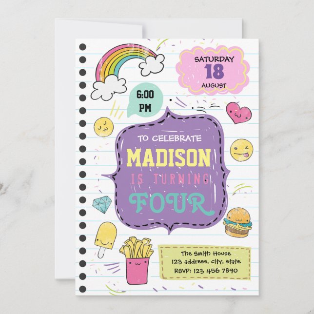 Invitation à la fête de doodle (Devant)