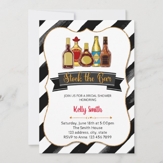 Invitation à la fête de douche de bar stockée (Devant)