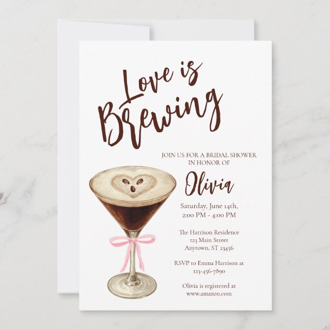 Invitation à la fête de douche de mariée Café Love (Devant)