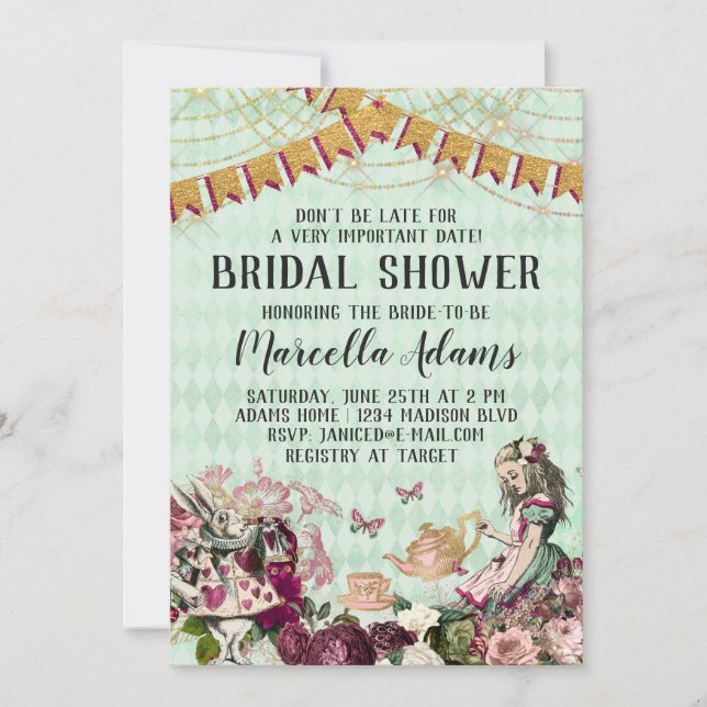 Invitation à la fête de douche de mariée d'Alice a (Devant)