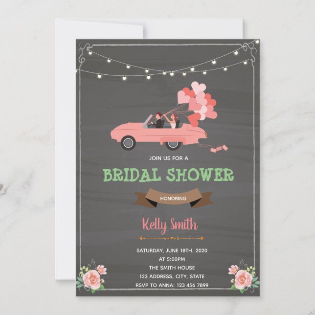Invitation à la fête de douche de mariée en voitur (Devant)