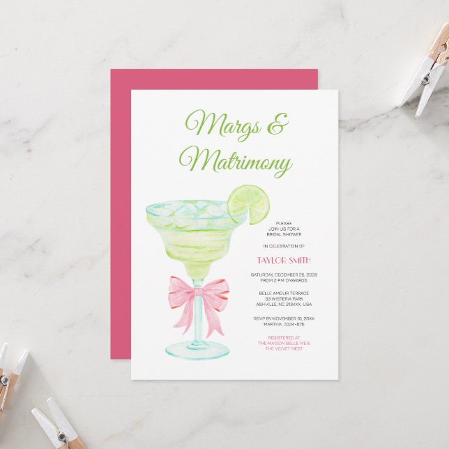 Invitation à la fête de douche de mariée Margs & M (Devant/Arrière en situation)
