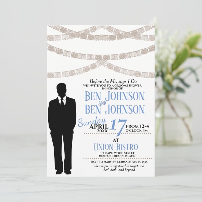 Invitation à la fête de douche du marié festive (Debout devant)