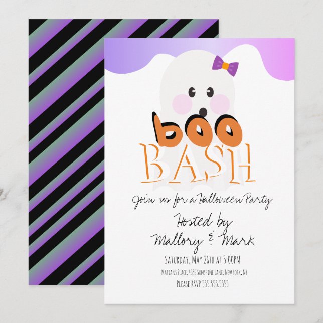 Invitation à la fête de fantômes de Halloween Boo  (Devant / Derrière)
