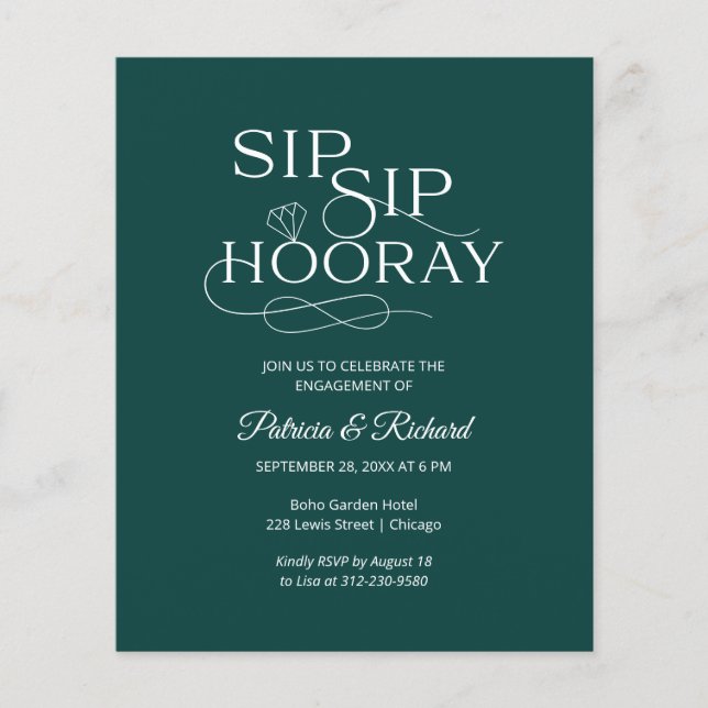 Invitation à la fête de fiançailles Budget Sip Sip (Devant)