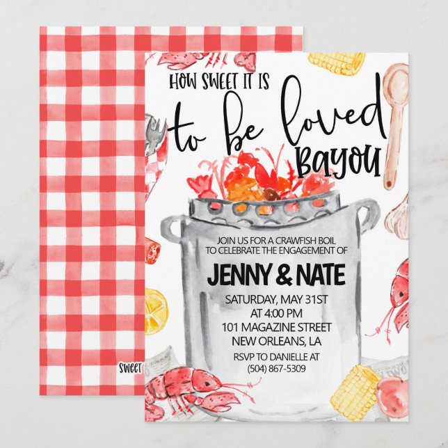 Invitation à la fête de fiançailles Crawfish Boil (Devant / Derrière)