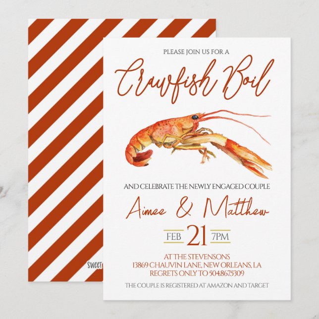 Invitation à la fête de fiançailles Crawfish Boil (Devant / Derrière)