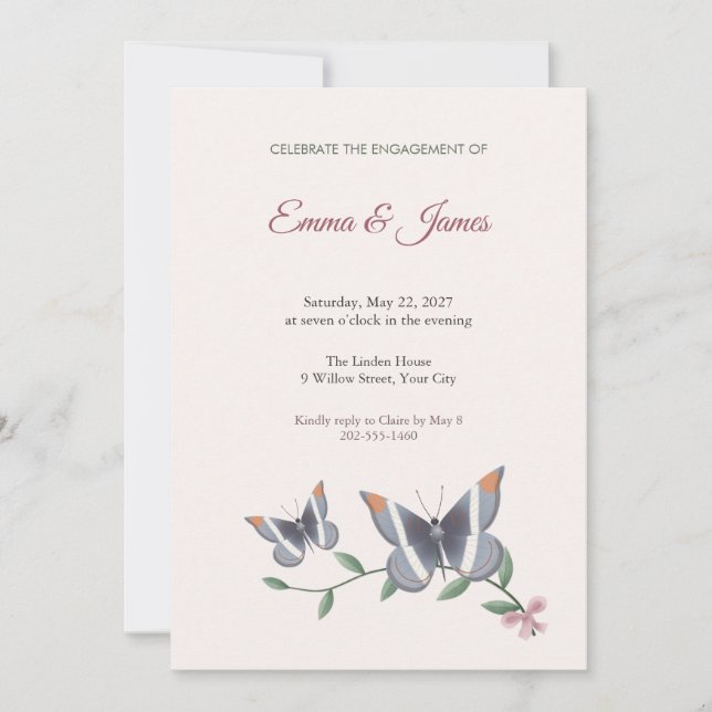 Invitation à la fête de fiançailles de Papillon Sœ (Devant)