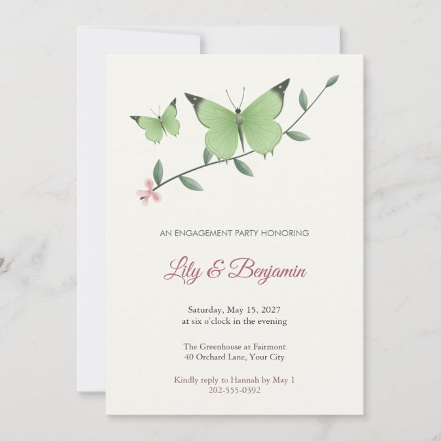 Invitation à la fête de fiançailles du papillon Ch (Devant)