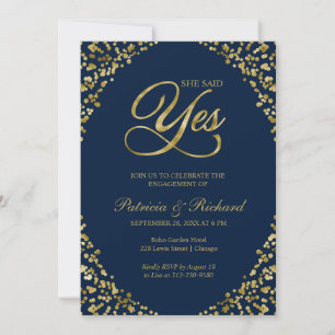 Invitation à la fête de fiançailles Gold Blue She