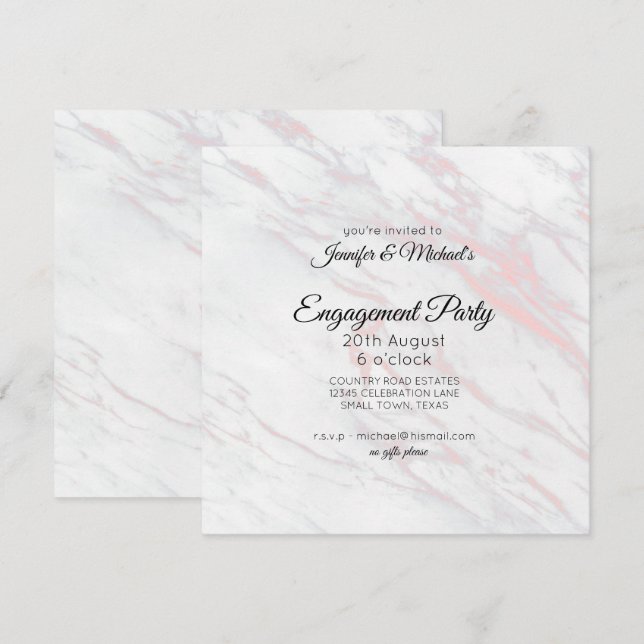 Invitation à la fête de fiançailles Marbre Rose &  (Devant / Derrière)