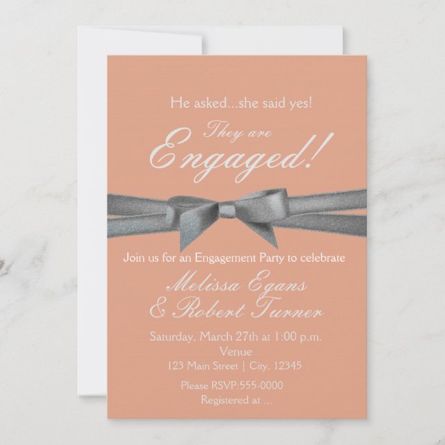 Invitation à la fête de fiançailles Peach & Silver (Devant)