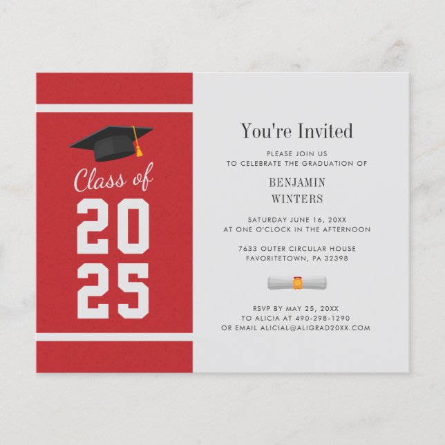 Invitation à la fête de fin d'études 2026 en rouge (Devant)