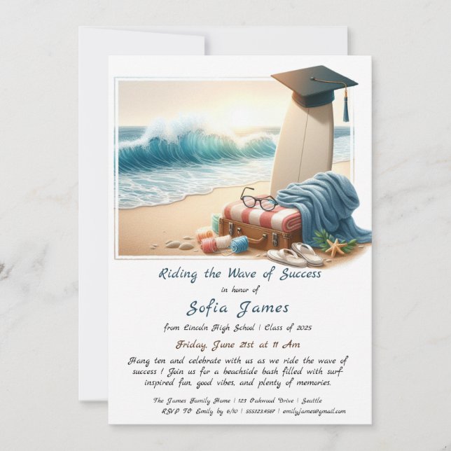 Invitation à la fête de fin d'études à la plage de (Devant)