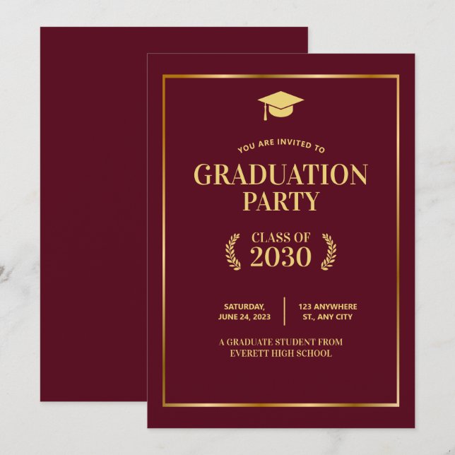 Invitation à la fête de fin d'études du collège de (Devant / Derrière)
