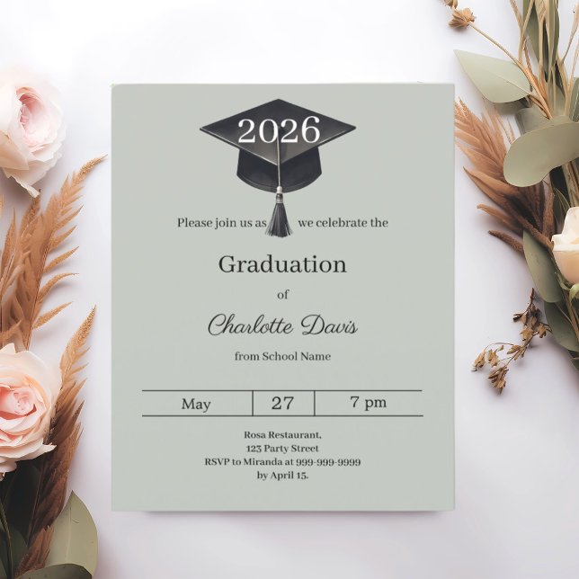 Invitation à la fête de fin d'études vert sauge pr (Créateur téléchargé)