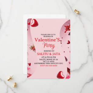 Invitation à la fête de Galentine, cœur rose et ru