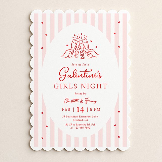Invitation à la fête de Galentine rose rouge (Créateur téléchargé)