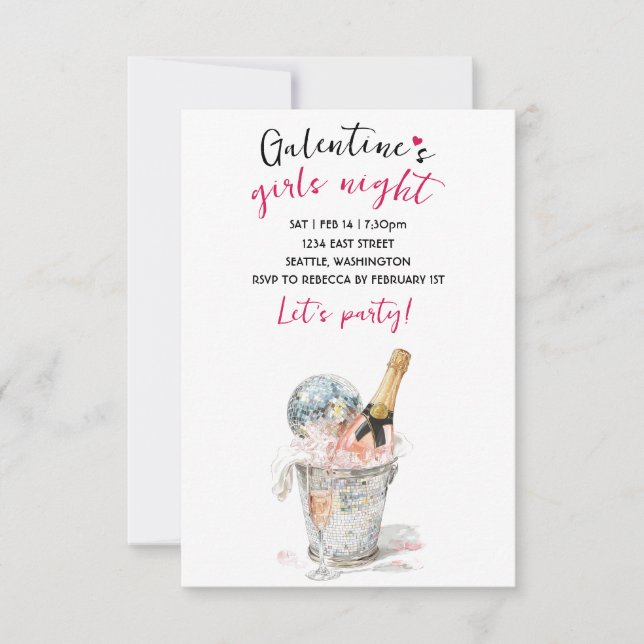 Invitation à la fête de Galentines Champagne & Bou (Devant)