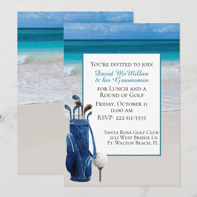 Invitation à la fête de golf du futur marié sur la (Devant / Derrière)