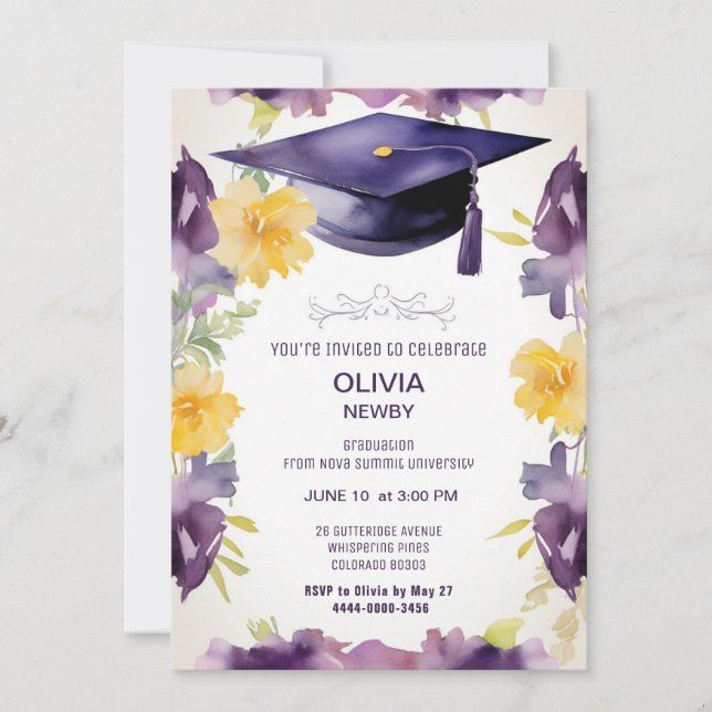 Invitation à la fête de graduation aquarelle 2 côt (Devant)