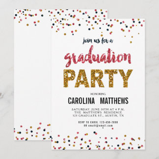 Invitation à la fête de graduation Gold Pink Confe