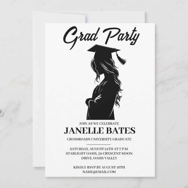 invitation à la fête de graduation moderne noir et (Devant)