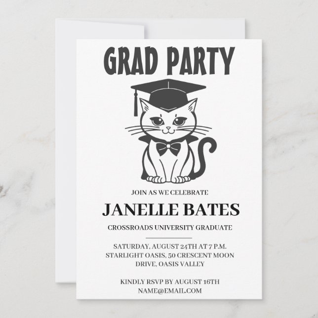 invitation à la fête de graduation moderne noir et (Devant)
