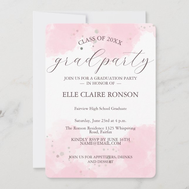 invitation à la fête de graduation rose Elegance (Devant)