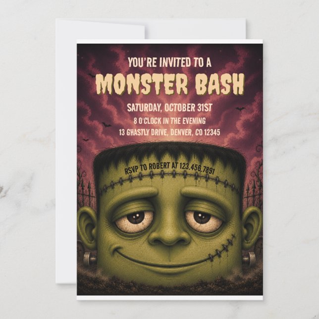 Invitation à la fête de Halloween Monster Bash (Devant)