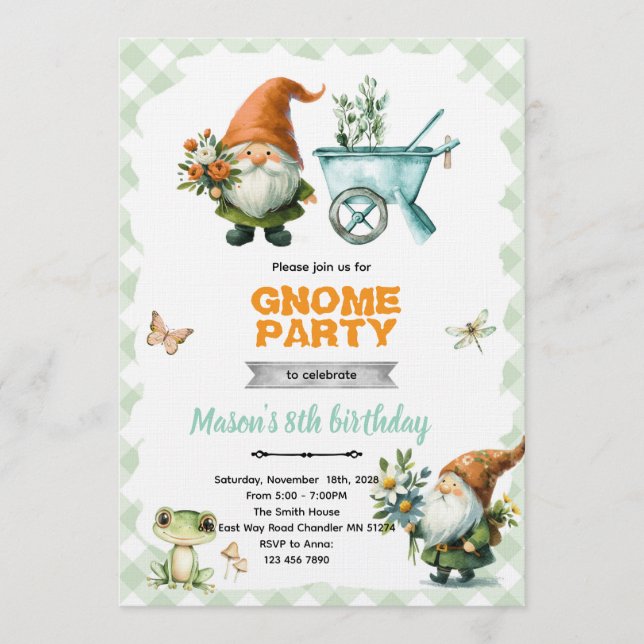 Invitation à la fête de jardin de gnome (Devant)