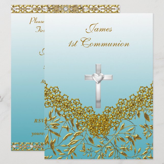 Invitation à la fête de la 1ère communion bleue (Devant / Derrière)
