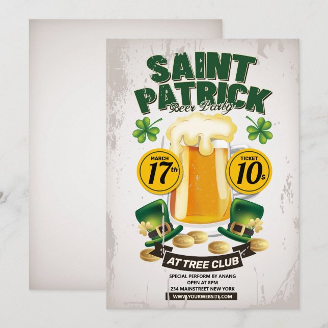 Invitation à la fête de la bière de la Saint-Patri (Devant / Derrière)