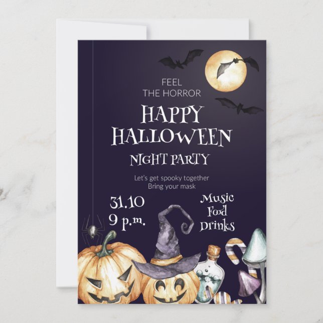 Invitation à la fête de la nuit d'Halloween (Devant)