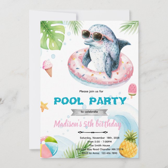 Invitation à la fête de la piscine aux dauphins (Devant)