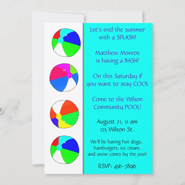 Invitation à la fête de la piscine bleue (Devant)