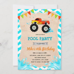 Invitation à la fête de la piscine de camion Monst