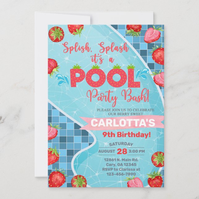 Invitation à la fête de la piscine de fraises écla (Devant)