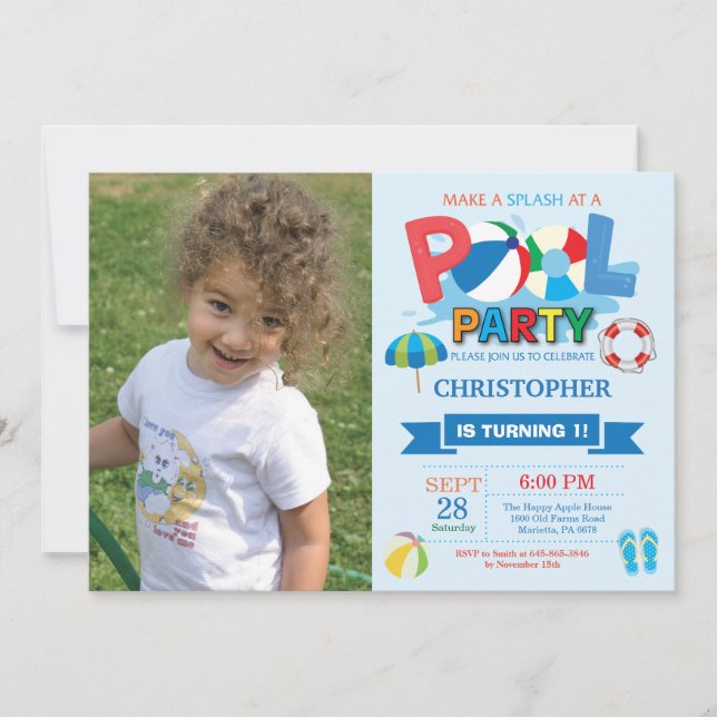 Invitation à la fête de la piscine d'été Splish Sp (Devant)