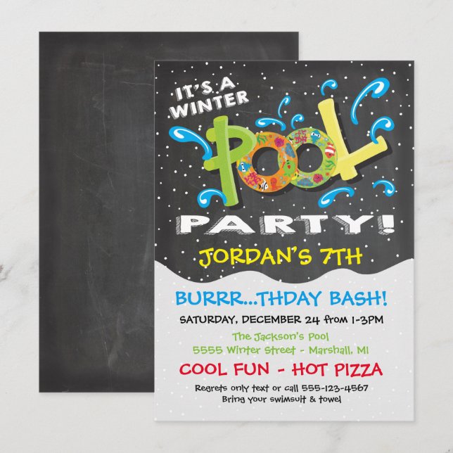 Invitation à la fête de la piscine d'hiver du tabl (Devant / Derrière)