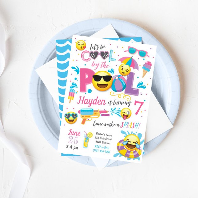 Invitation à la fête de la piscine Emoji, Annivers (Créateur téléchargé)