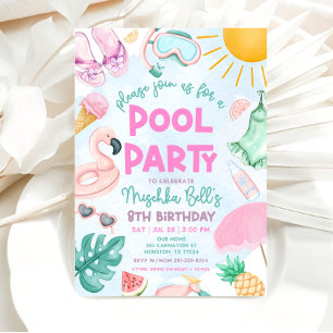 Invitation à la fête de la piscine, fête d'été pou