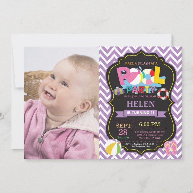 Invitation à la fête de la piscine Fille de la sod (Devant)