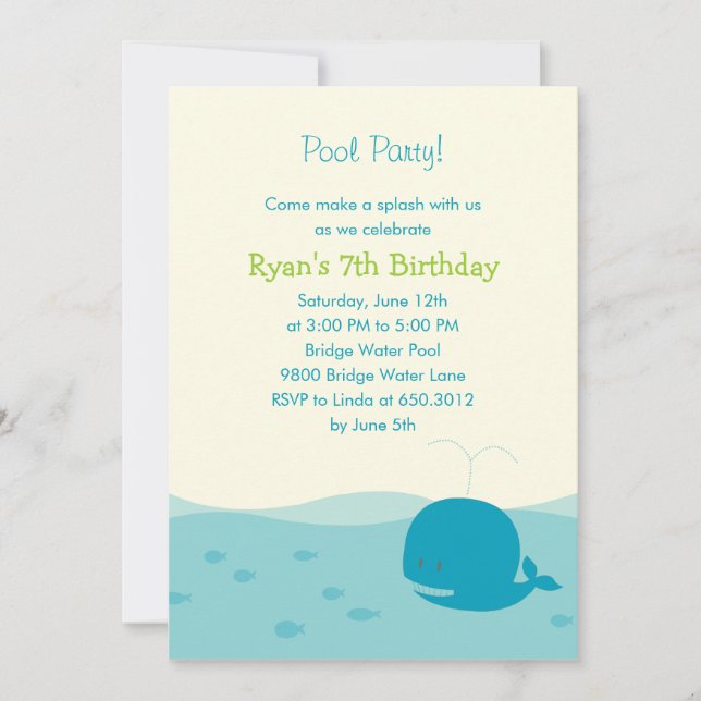 Invitation à la fête de la piscine Splish ou à la  (Devant)