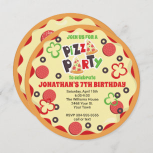 Invitation à la fête de la pizza Anniversaire de e