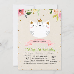Invitation à la fête de la princesse chat mignonne